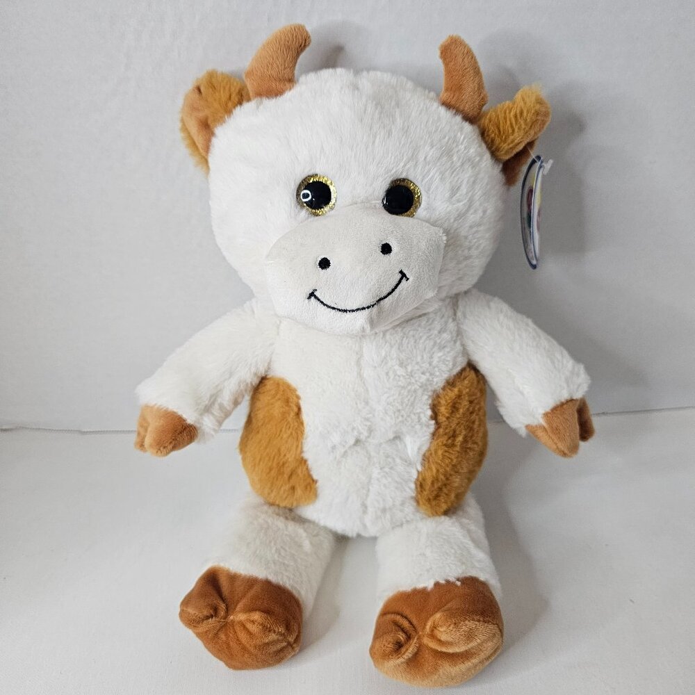 Nanco Cow Plush White Gold Sparkle Eyes Stuffed Farm Animal Toy